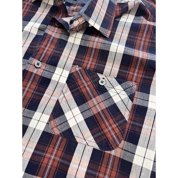 Flag & Anthem Mens Plaid Shirt Button Up Medium Navy Red White Long Slv - Picture 5 of 12